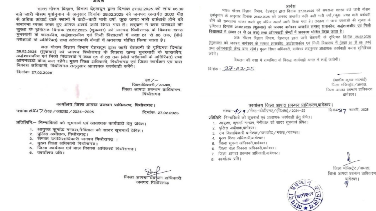 उत्तराखंड के इन जिलों में आज बंद रहेंगे स्कूल, यह है वजह